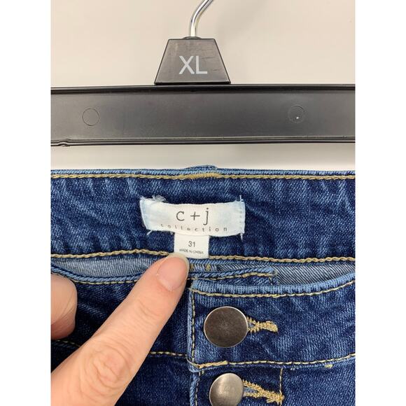 5/$16 C+J Womens Medium Blue Wash Distressed Button Fly Jeans Raw Hem Size 31 - Picture 5 of 5